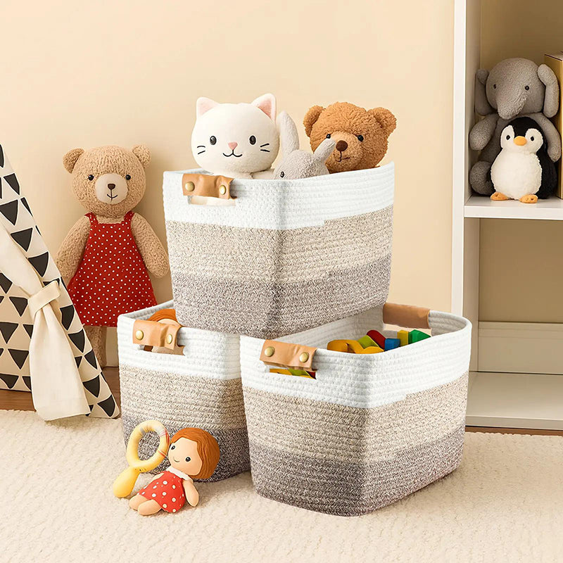 🧺 36% RABATT! 🧵 Geflochtener Baumwollseil-Aufbewahrungskorb mit Griffen – Weich, Stabil & Perfekt Für Spielzeug, Wäsche & Wohnaccessoires 🏠