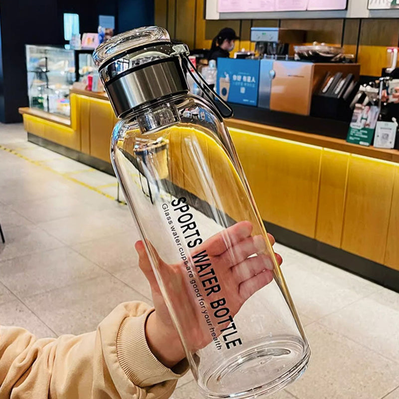 🔥 50 % Rabatt! 🥤 Große Borosilikatglas Trinkflasche mit Schutzhülle & Teesieb