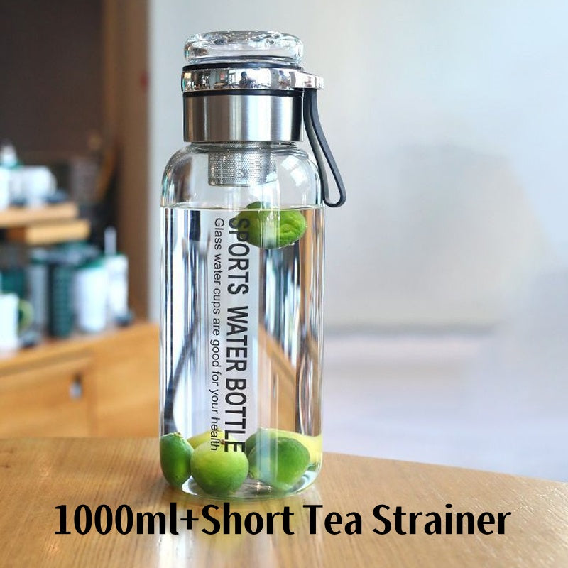 🔥 50 % Rabatt! 🥤 Große Borosilikatglas Trinkflasche mit Schutzhülle & Teesieb