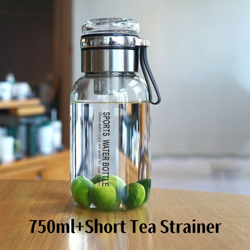 🔥 50 % Rabatt! 🥤 Große Borosilikatglas Trinkflasche mit Schutzhülle & Teesieb