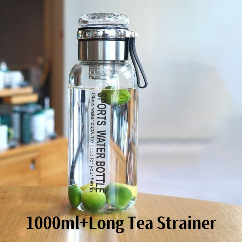 🔥 50 % Rabatt! 🥤 Große Borosilikatglas Trinkflasche mit Schutzhülle & Teesieb
