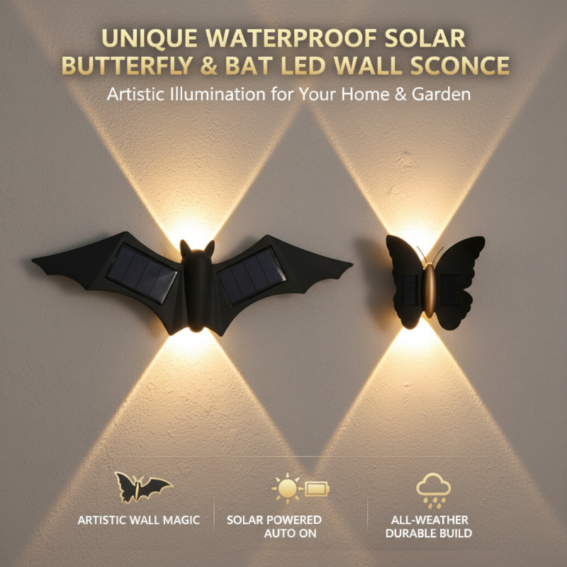 Solartier-Wandleuchte mit Schmetterling & Fledermaus – wasserdicht, LED & energiesparend – dekorativ für Garten, Terrasse & Hauswand🦋💡