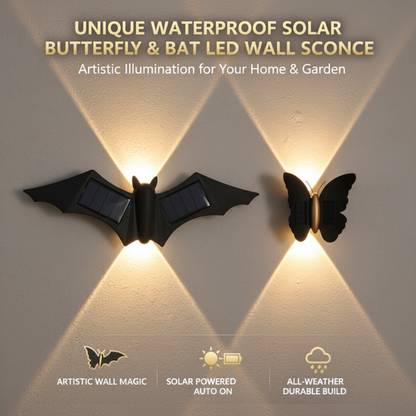 Solartier-Wandleuchte mit Schmetterling & Fledermaus – wasserdicht, LED & energiesparend – dekorativ für Garten, Terrasse & Hauswand🦋💡