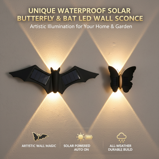 Solartier-Wandleuchte mit Schmetterling & Fledermaus – wasserdicht, LED & energiesparend – dekorativ für Garten, Terrasse & Hauswand🦋💡