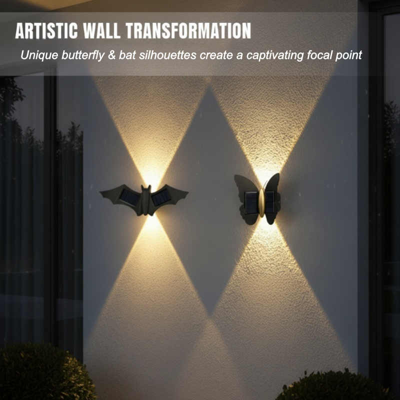 Solartier-Wandleuchte mit Schmetterling & Fledermaus – wasserdicht, LED & energiesparend – dekorativ für Garten, Terrasse & Hauswand🦋💡