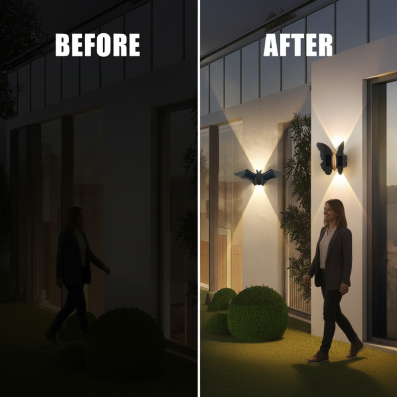 Solartier-Wandleuchte mit Schmetterling & Fledermaus – wasserdicht, LED & energiesparend – dekorativ für Garten, Terrasse & Hauswand🦋💡
