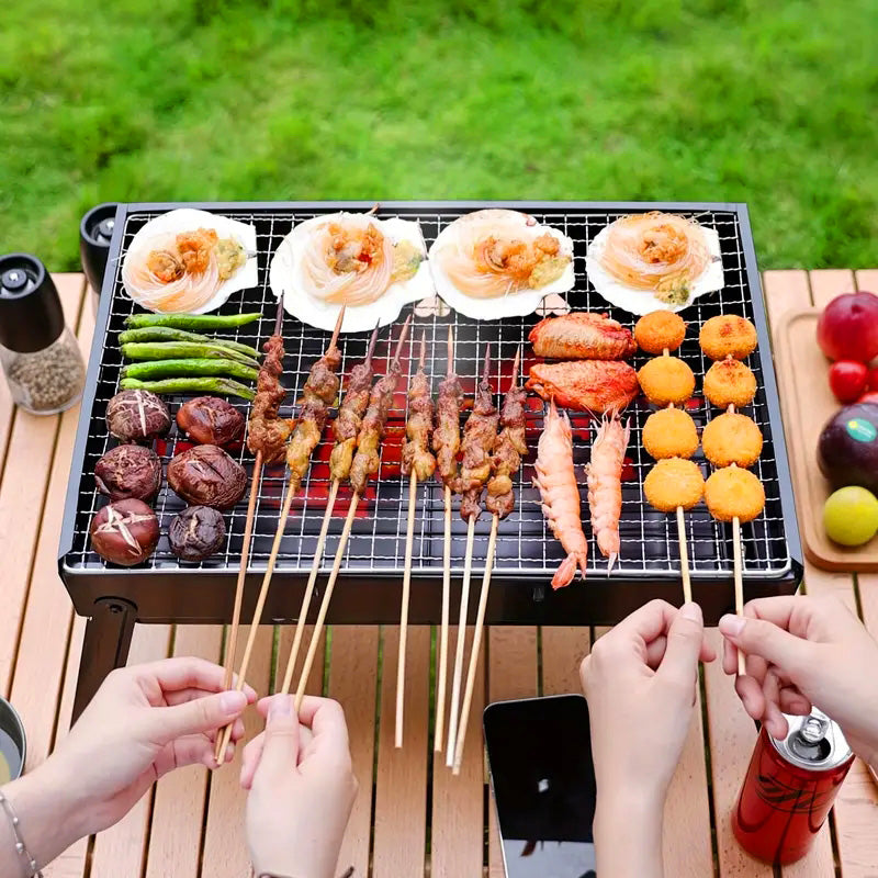 Ausziehbarer Holzkohlegrill – klappbar & tragbar – ideal für Picknick, Camping & Balkon – kompakte Bauweise mit praktischer Schublade🔥🏕️