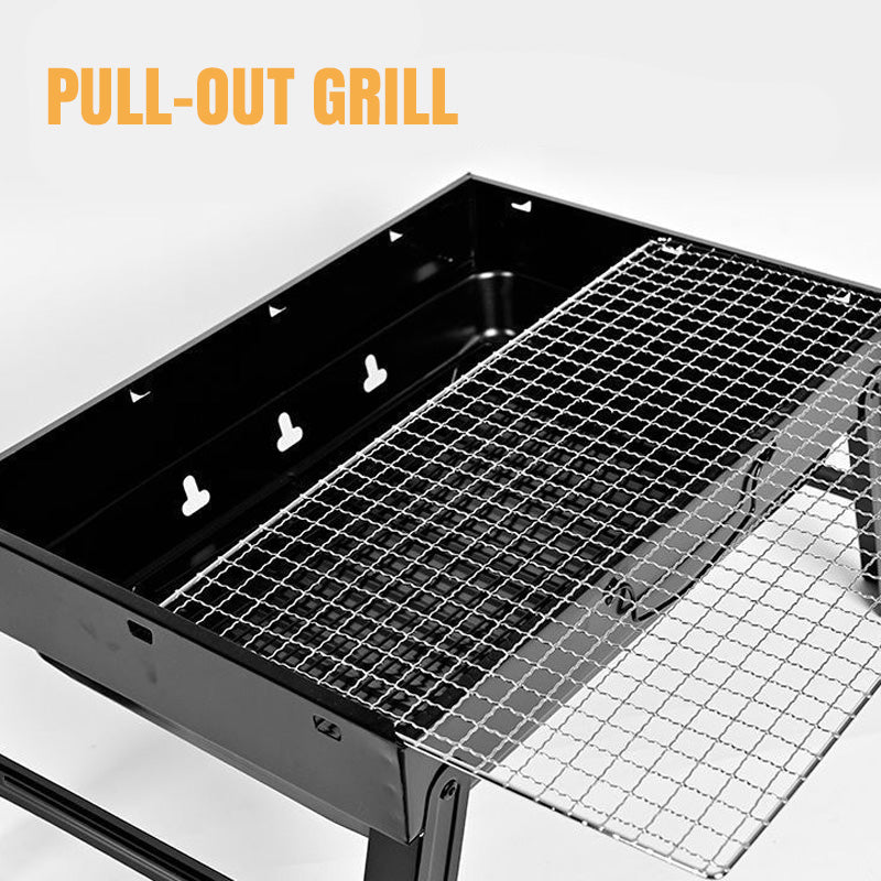 Ausziehbarer Holzkohlegrill – klappbar & tragbar – ideal für Picknick, Camping & Balkon – kompakte Bauweise mit praktischer Schublade🔥🏕️