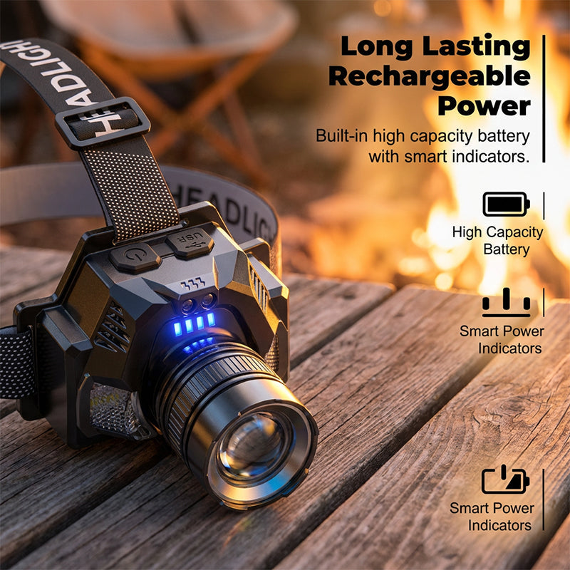 Wiederaufladbare Superhelle LED-Stirnlampe – leicht, leistungsstark & vielseitig – ideal für Camping, Laufen & Outdoor-Arbeiten🏕️🔦