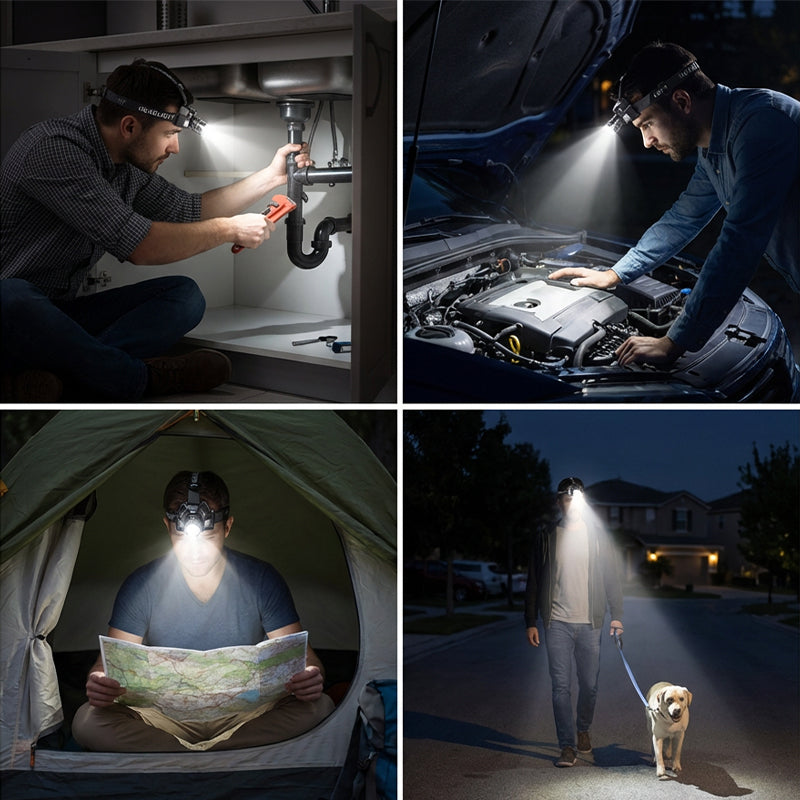 Wiederaufladbare Superhelle LED-Stirnlampe – leicht, leistungsstark & vielseitig – ideal für Camping, Laufen & Outdoor-Arbeiten🏕️🔦
