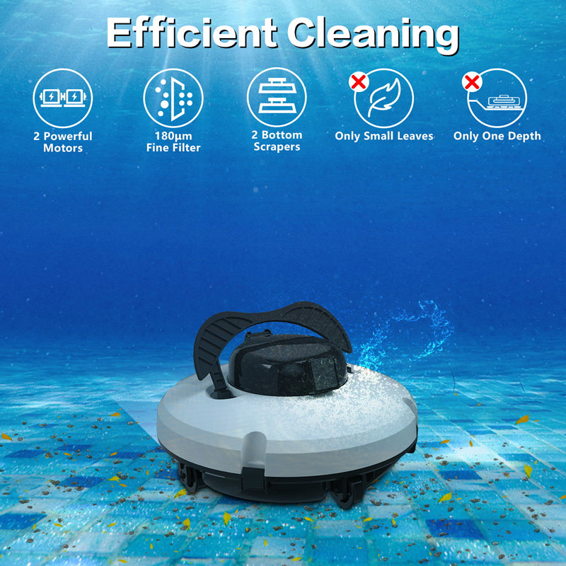 Poolroboter Akku, Akkulaufzeit 130 Minuten, maximale Neigung 18 °, Selbstparken, kabelloser automatischer Poolreiniger, Poolreinigungsroboter, geeignet für flache Pools bis 100 m ²