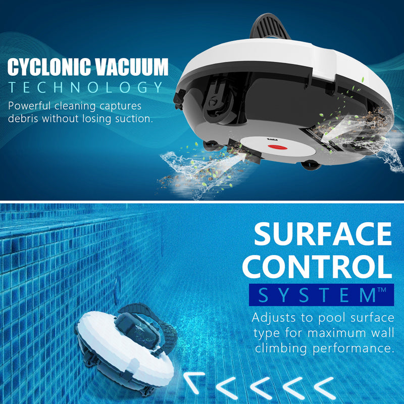 Poolroboter Akku, Akkulaufzeit 130 Minuten, maximale Neigung 18 °, Selbstparken, kabelloser automatischer Poolreiniger, Poolreinigungsroboter, geeignet für flache Pools bis 100 m ²