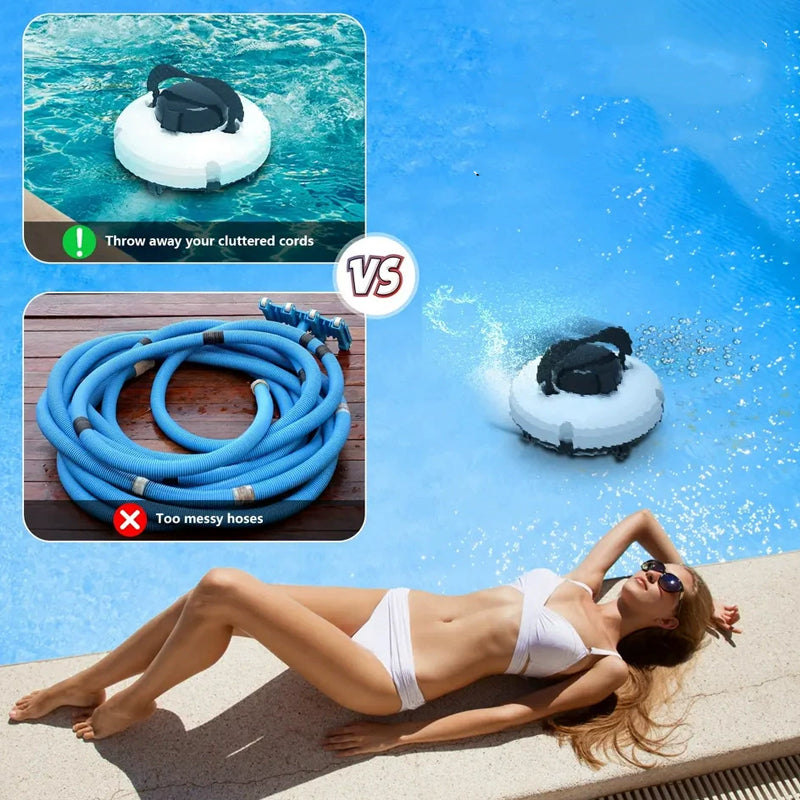Poolroboter Akku, Akkulaufzeit 130 Minuten, maximale Neigung 18 °, Selbstparken, kabelloser automatischer Poolreiniger, Poolreinigungsroboter, geeignet für flache Pools bis 100 m ²