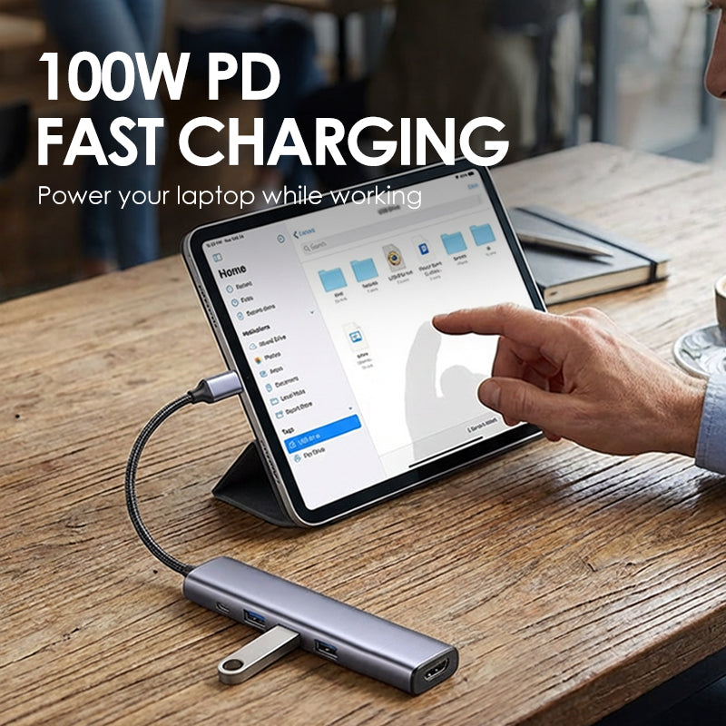 Tragbarer 5-in-1 USB-C Hub – mit 4K HDMI-Ausgang – ideal für Laptop, Tablet & Zuhause – schnell & vielseitig