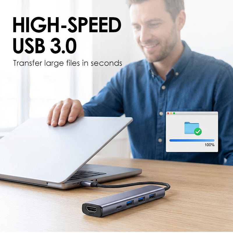 Tragbarer 5-in-1 USB-C Hub – mit 4K HDMI-Ausgang – ideal für Laptop, Tablet & Zuhause – schnell & vielseitig