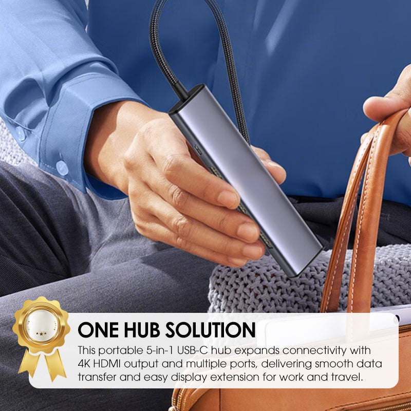 Tragbarer 5-in-1 USB-C Hub – mit 4K HDMI-Ausgang – ideal für Laptop, Tablet & Zuhause – schnell & vielseitig