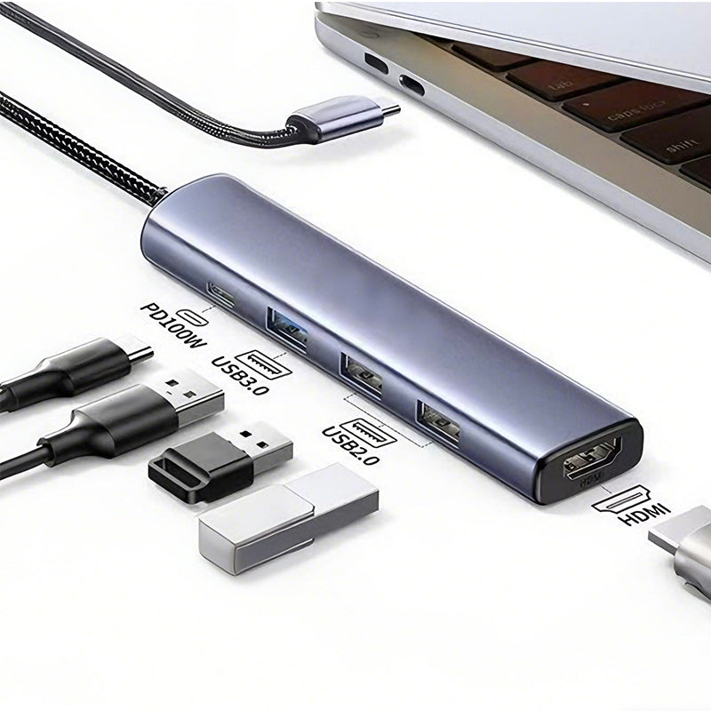 Tragbarer 5-in-1 USB-C Hub – mit 4K HDMI-Ausgang – ideal für Laptop, Tablet & Zuhause – schnell & vielseitig
