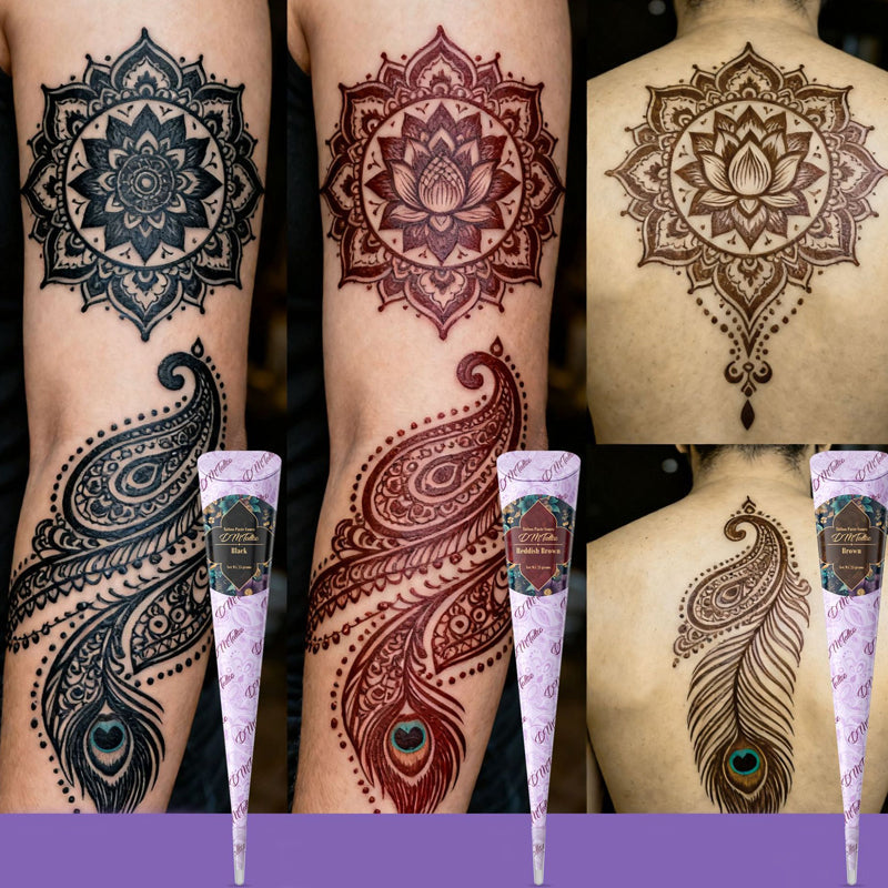 Komplettes 3-Farben-Henna-Tattoo-Set – ideal für natürliche Körperkunst – einfach anzuwenden, langanhaltend & hautverträglich – perfekt für Partys & Festivals