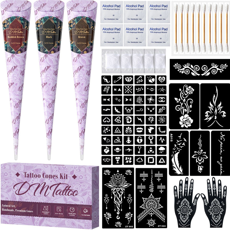 Komplettes 3-Farben-Henna-Tattoo-Set – ideal für natürliche Körperkunst – einfach anzuwenden, langanhaltend & hautverträglich – perfekt für Partys & Festivals