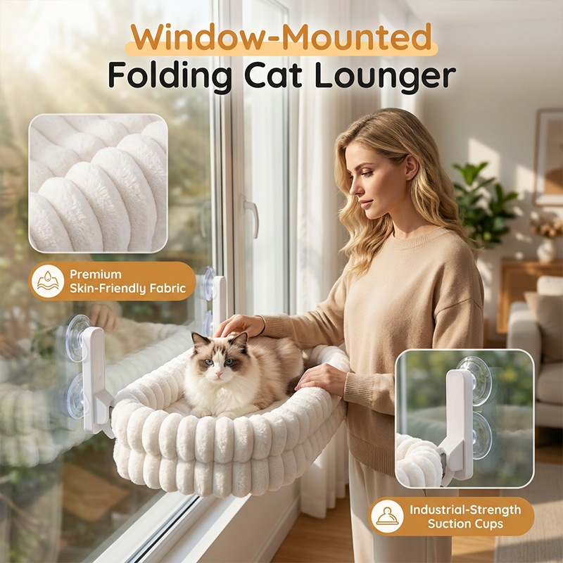 🐱🪟 Katzennetz-Hängematte mit Saugnäpfen – doppelseitig, aus Plüsch & Netzgewebe, für Fenster & Balkon