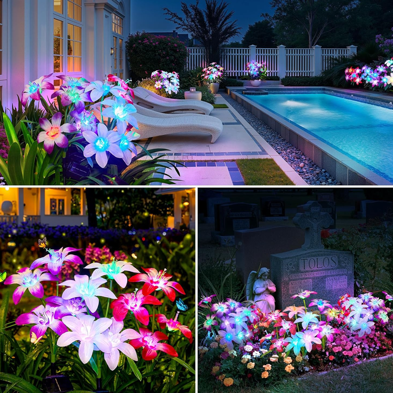 Solarleuchte mit vier Dahlienköpfen – wasserdicht, kabellos & dekorativ – ideal für Garten, Terrasse & Rasen – stimmungsvolle Außenbeleuchtung🌸💡