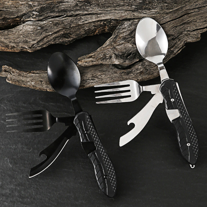 Multifunktionales Camping Besteck 🏕️ Tragbares 4-in-1 Set mit Messer, Gabel & Löffel
