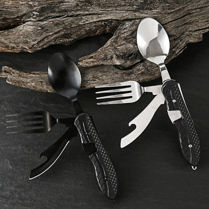 Multifunktionales Camping Besteck 🏕️ Tragbares 4-in-1 Set mit Messer, Gabel & Löffel