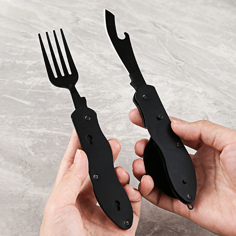 Multifunktionales Camping Besteck 🏕️ Tragbares 4-in-1 Set mit Messer, Gabel & Löffel