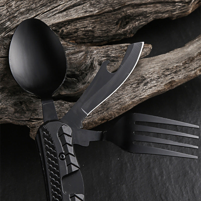 Multifunktionales Camping Besteck 🏕️ Tragbares 4-in-1 Set mit Messer, Gabel & Löffel