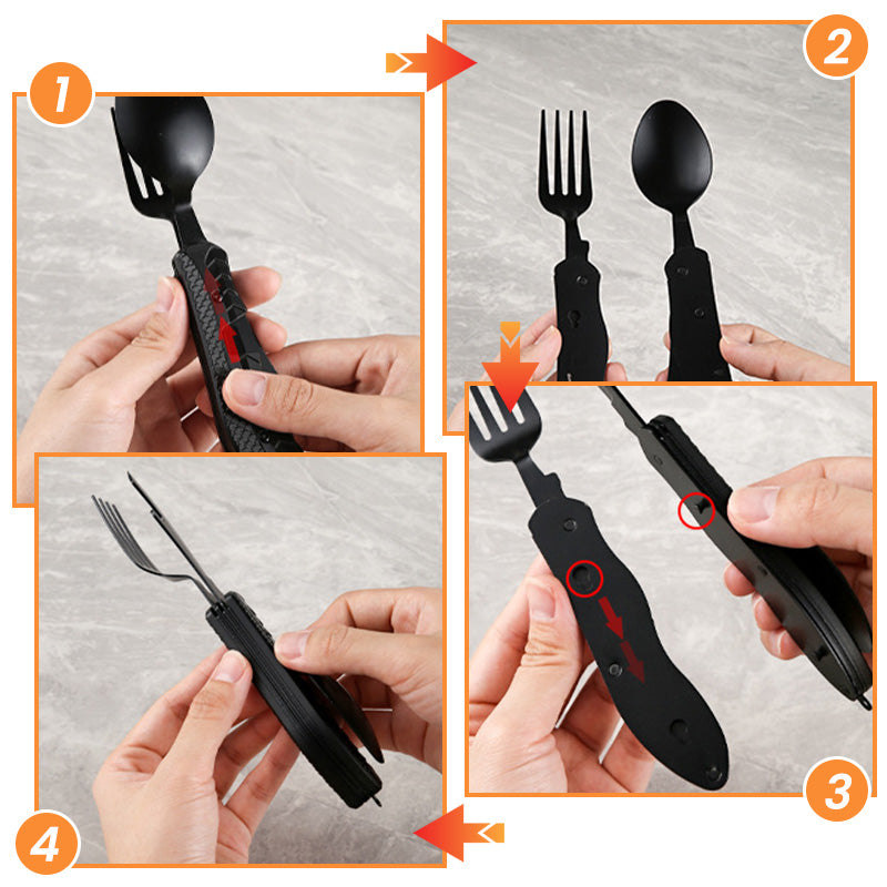 Multifunktionales Camping Besteck 🏕️ Tragbares 4-in-1 Set mit Messer, Gabel & Löffel