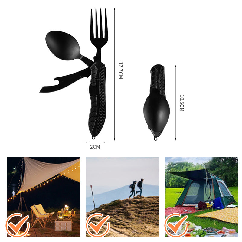 Multifunktionales Camping Besteck 🏕️ Tragbares 4-in-1 Set mit Messer, Gabel & Löffel