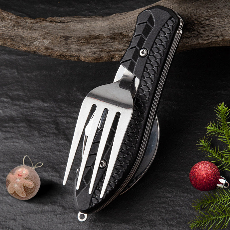 Multifunktionales Camping Besteck 🏕️ Tragbares 4-in-1 Set mit Messer, Gabel & Löffel