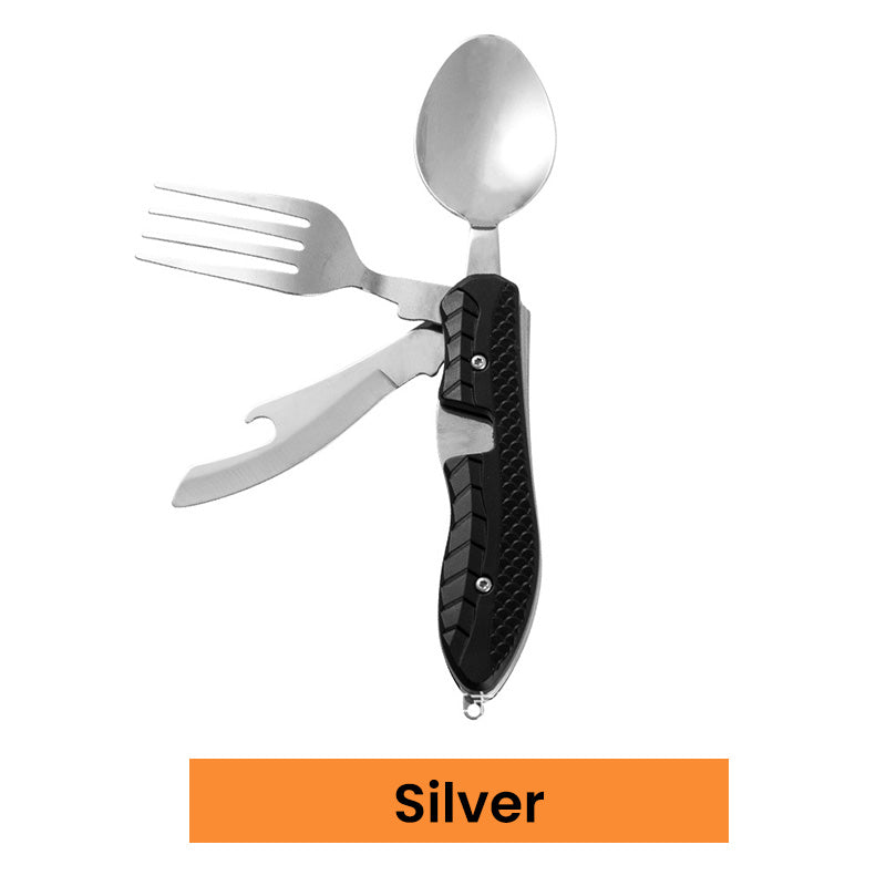 Multifunktionales Camping Besteck 🏕️ Tragbares 4-in-1 Set mit Messer, Gabel & Löffel