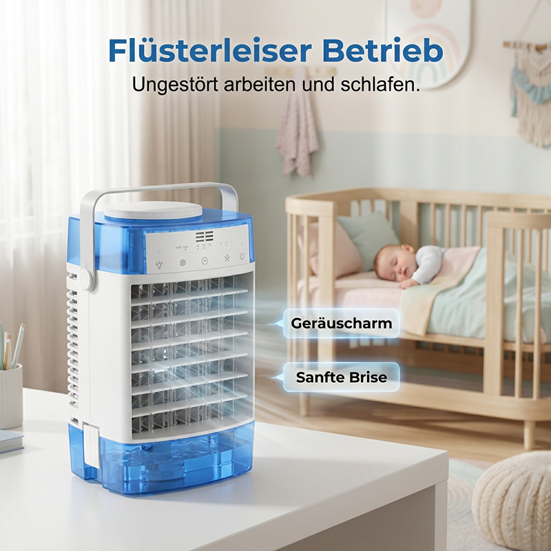 ❄️ Tragbarer Luftkühler mit Fernbedienung – 3-in-1: Ventilator, Kühlung & Befeuchtung, leise & stromsparend