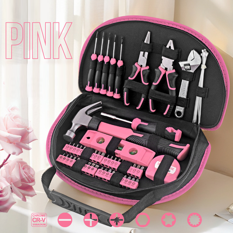 🛠️ 63-teiliges Damen-Werkzeugset in Pink – Schraubendreher, Schraubenschlüssel & Zangen für Haushalt & Reparaturen 🔧💗