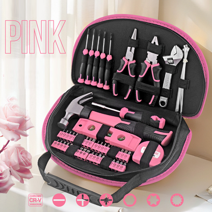 🛠️ 63-teiliges Damen-Werkzeugset in Pink – Schraubendreher, Schraubenschlüssel & Zangen für Haushalt & Reparaturen 🔧💗