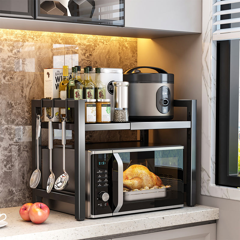 🍽️ Ausziehbares Mikrowellen-Regal mit Haken – platzsparend für Küche, ideal für Zubehör & Gewürze 🔧✨