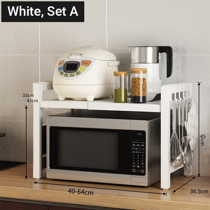 🍽️ Ausziehbares Mikrowellen-Regal mit Haken – platzsparend für Küche, ideal für Zubehör & Gewürze 🔧✨
