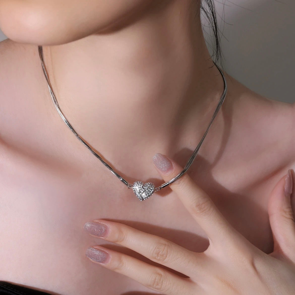 ❤️ 50 % Rabatt! ✨Elegante Herz Halskette mit Zirkonia – Minimalistischer Damen Schmuck mit Magnetverschluss