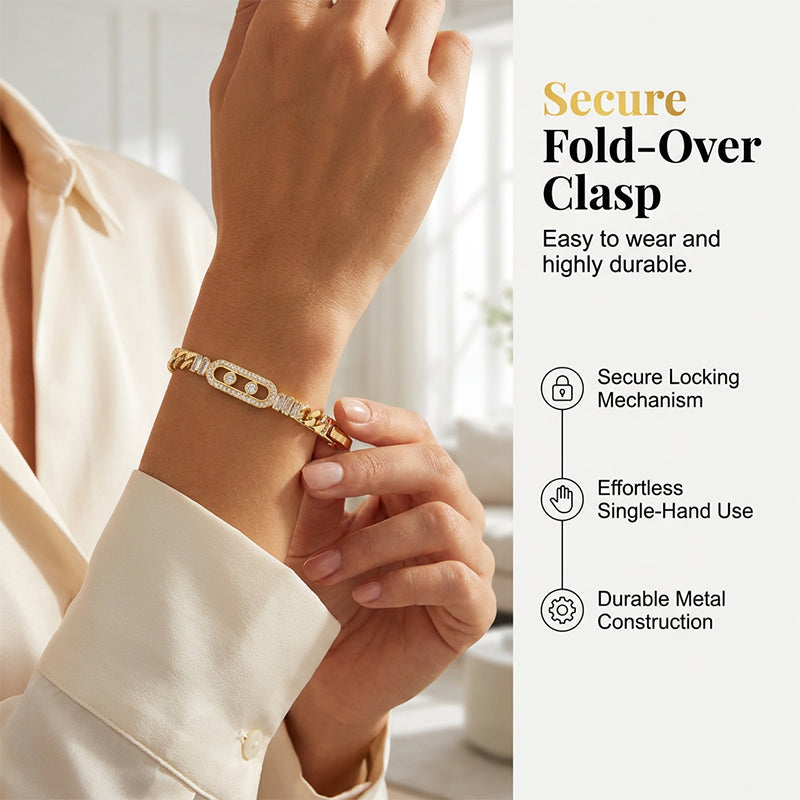 📿 50 % Rabatt! Goldfarbenes Damen Kettenarmband mit Zirkonia – Eleganter Schmuck mit kubanischem Gliederdesign