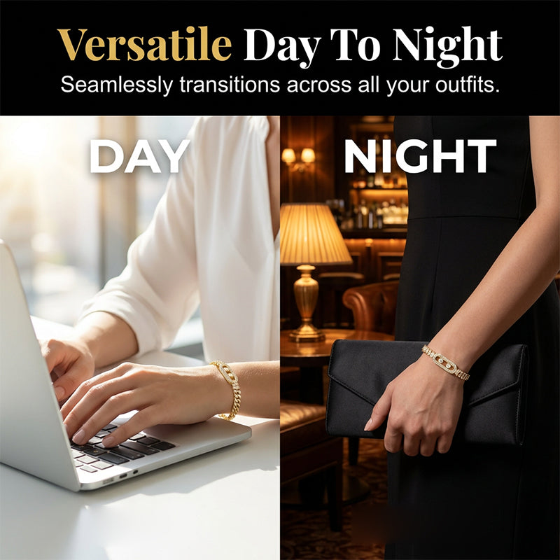 📿 50 % Rabatt! Goldfarbenes Damen Kettenarmband mit Zirkonia – Eleganter Schmuck mit kubanischem Gliederdesign