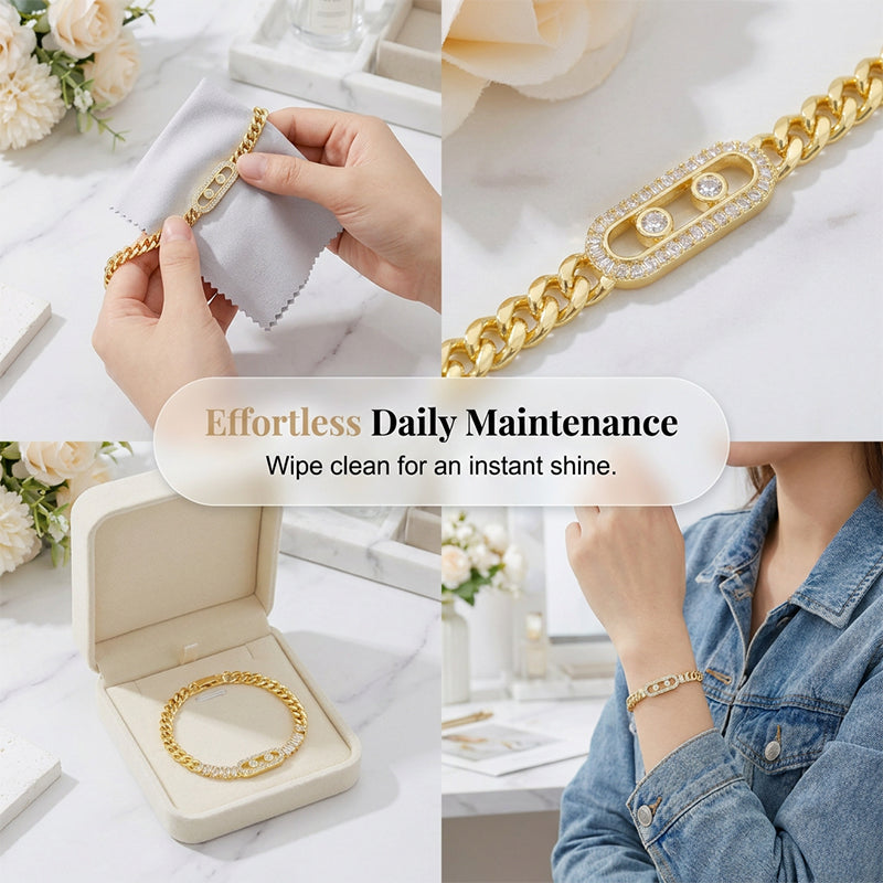 📿 50 % Rabatt! Goldfarbenes Damen Kettenarmband mit Zirkonia – Eleganter Schmuck mit kubanischem Gliederdesign