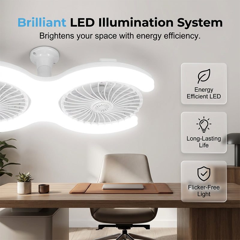 💡 LED-Deckenventilator mit E27-Fassung & Fernbedienung – doppelte LED-Reihe, drehbare Gelenkaufhängung, dimmbar & steuerbar 🌬️