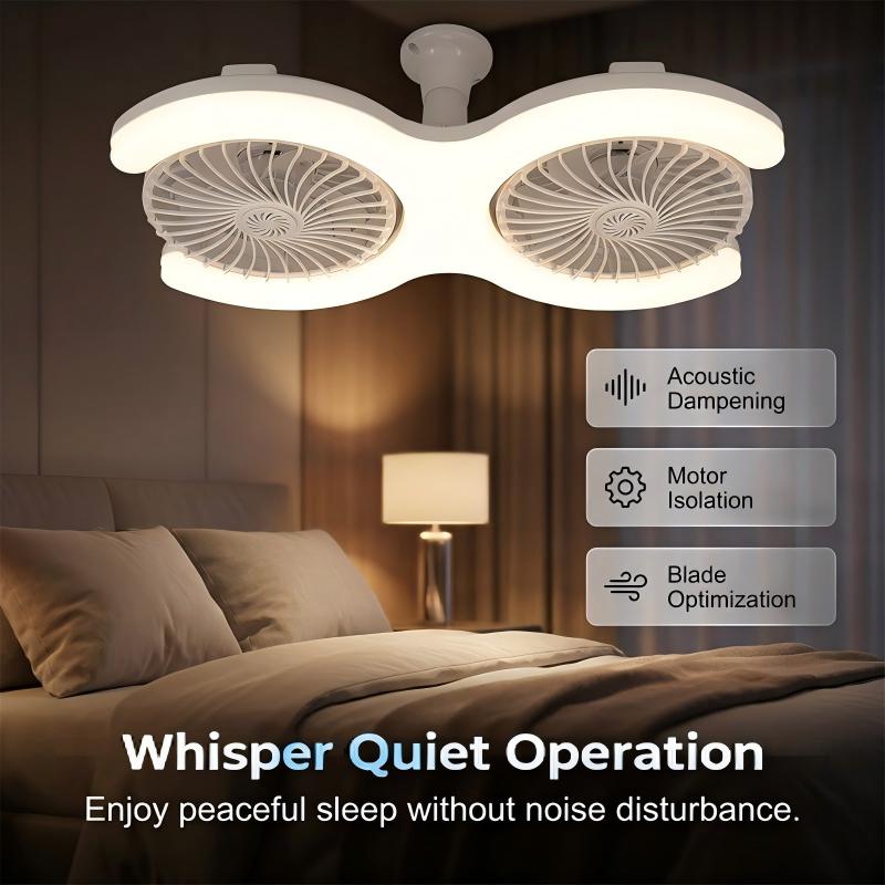💡 LED-Deckenventilator mit E27-Fassung & Fernbedienung – doppelte LED-Reihe, drehbare Gelenkaufhängung, dimmbar & steuerbar 🌬️