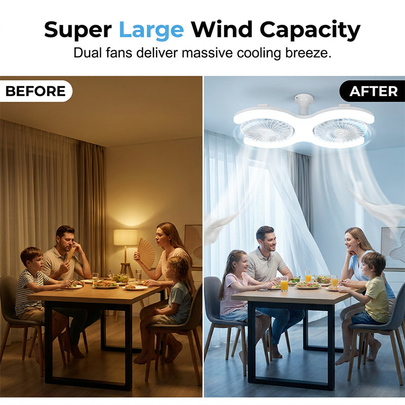 💡 LED-Deckenventilator mit E27-Fassung & Fernbedienung – doppelte LED-Reihe, drehbare Gelenkaufhängung, dimmbar & steuerbar 🌬️