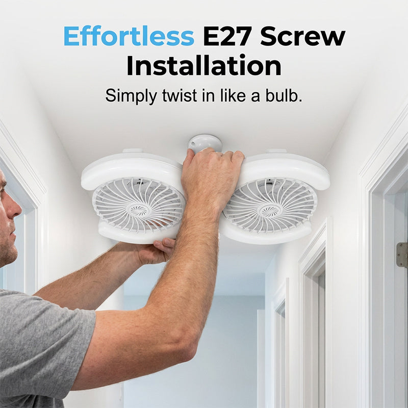 💡 LED-Deckenventilator mit E27-Fassung & Fernbedienung – doppelte LED-Reihe, drehbare Gelenkaufhängung, dimmbar & steuerbar 🌬️