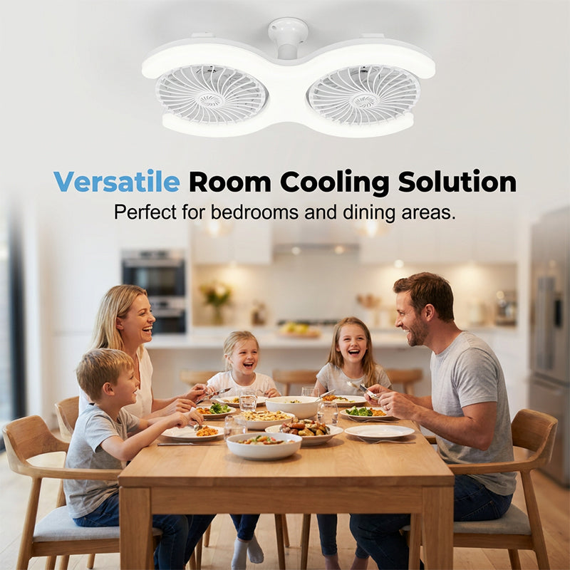 💡 LED-Deckenventilator mit E27-Fassung & Fernbedienung – doppelte LED-Reihe, drehbare Gelenkaufhängung, dimmbar & steuerbar 🌬️