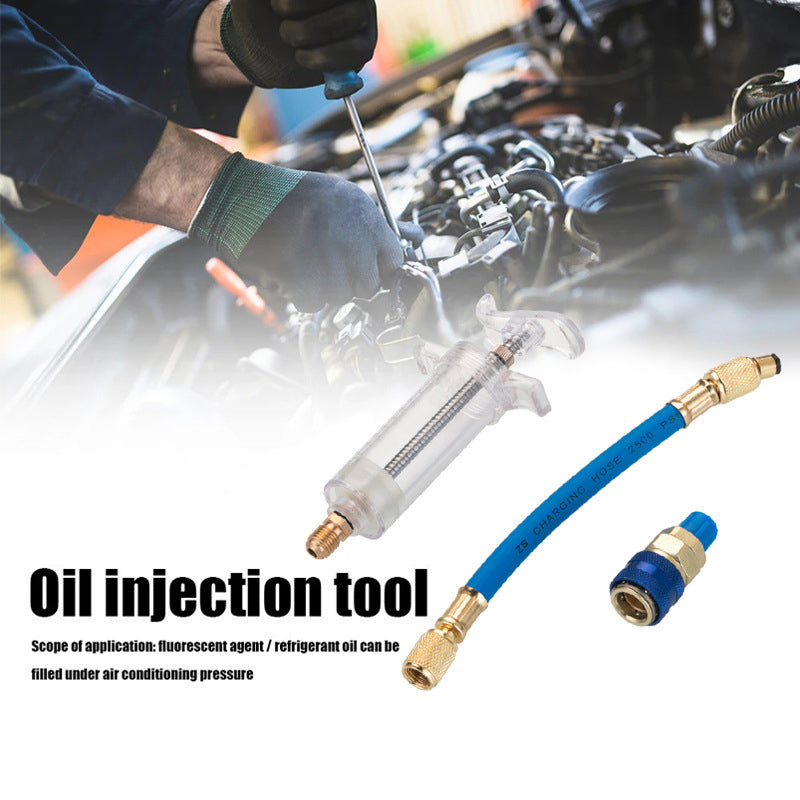 🔧 50% RABATT! 💥 A/C-Öl- und Farbstoff-Injektor-Set – 30 ml (1 oz) Kapazität, 1/4" SAE-Anschluss, inkl. transparenter Schlauch – ideal für Kfz-Klimaanlagen & Kühlsysteme 🚗
