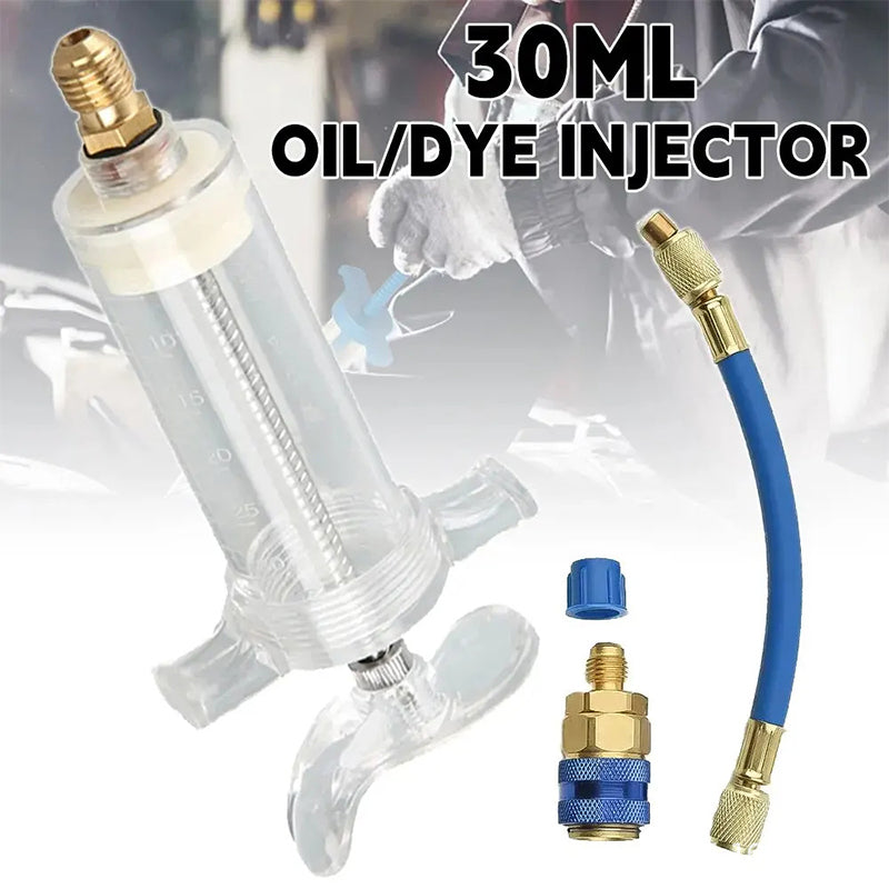 🔧 50% RABATT! 💥 A/C-Öl- und Farbstoff-Injektor-Set – 30 ml (1 oz) Kapazität, 1/4" SAE-Anschluss, inkl. transparenter Schlauch – ideal für Kfz-Klimaanlagen & Kühlsysteme 🚗