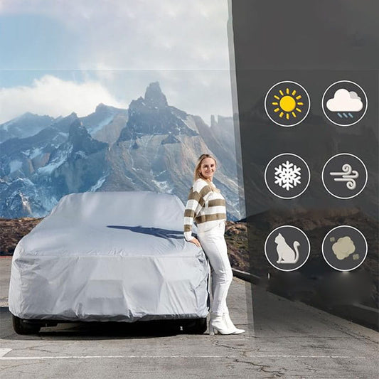🚗 50 % Rabatt – Ganzjahres-Autoabdeckung mit silberner Beschichtung – schützt vor Sonne, Regen & Staub, mit Spiegel-Taschen – für den Außenbereich geeignet 🛡️